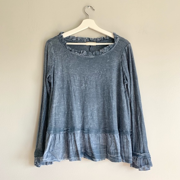 Altar'd State Tops - Altar’d State Washed Blue Peplum Frill Top